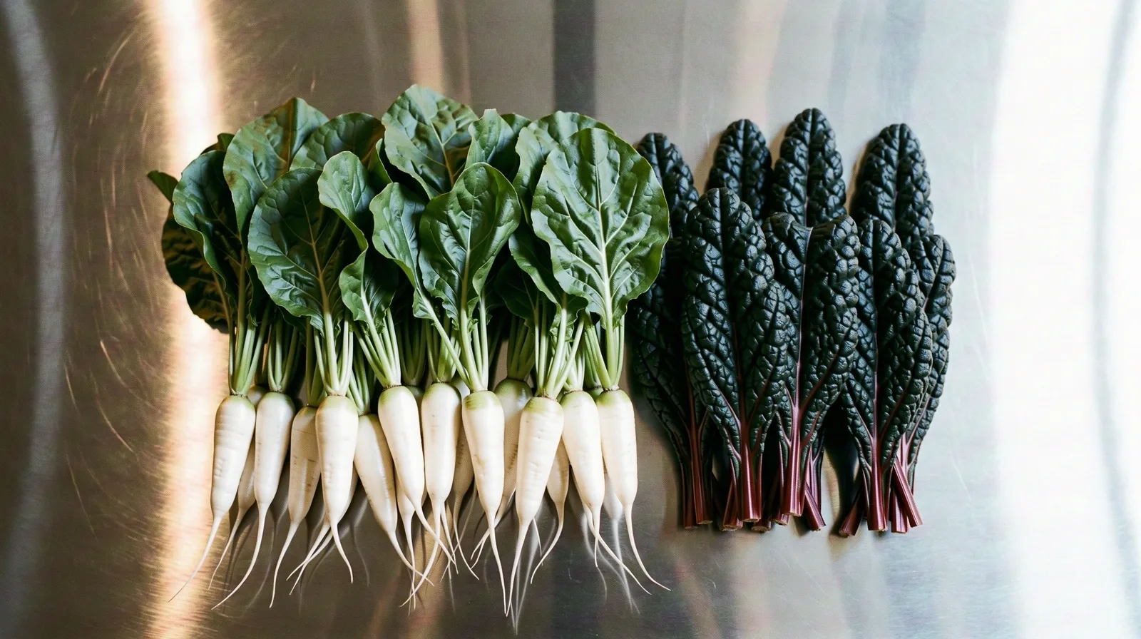 Seasonal UK produce against architectural textures